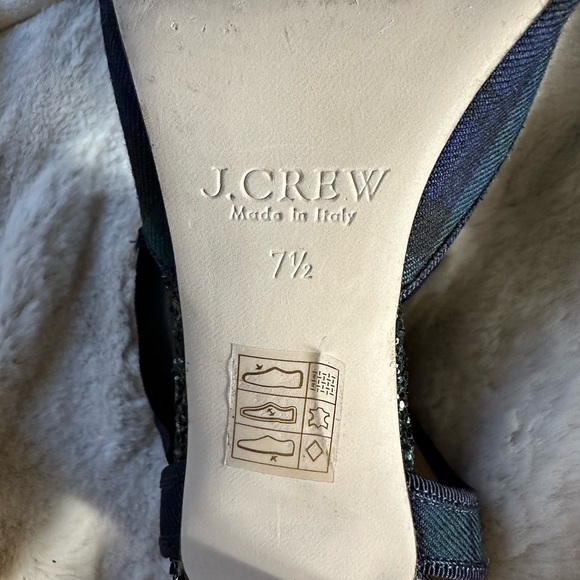 J CREW | Avery Black Watch Tartan Plaid Ankle-Tie Glitter Heels - Picture 11 of 14